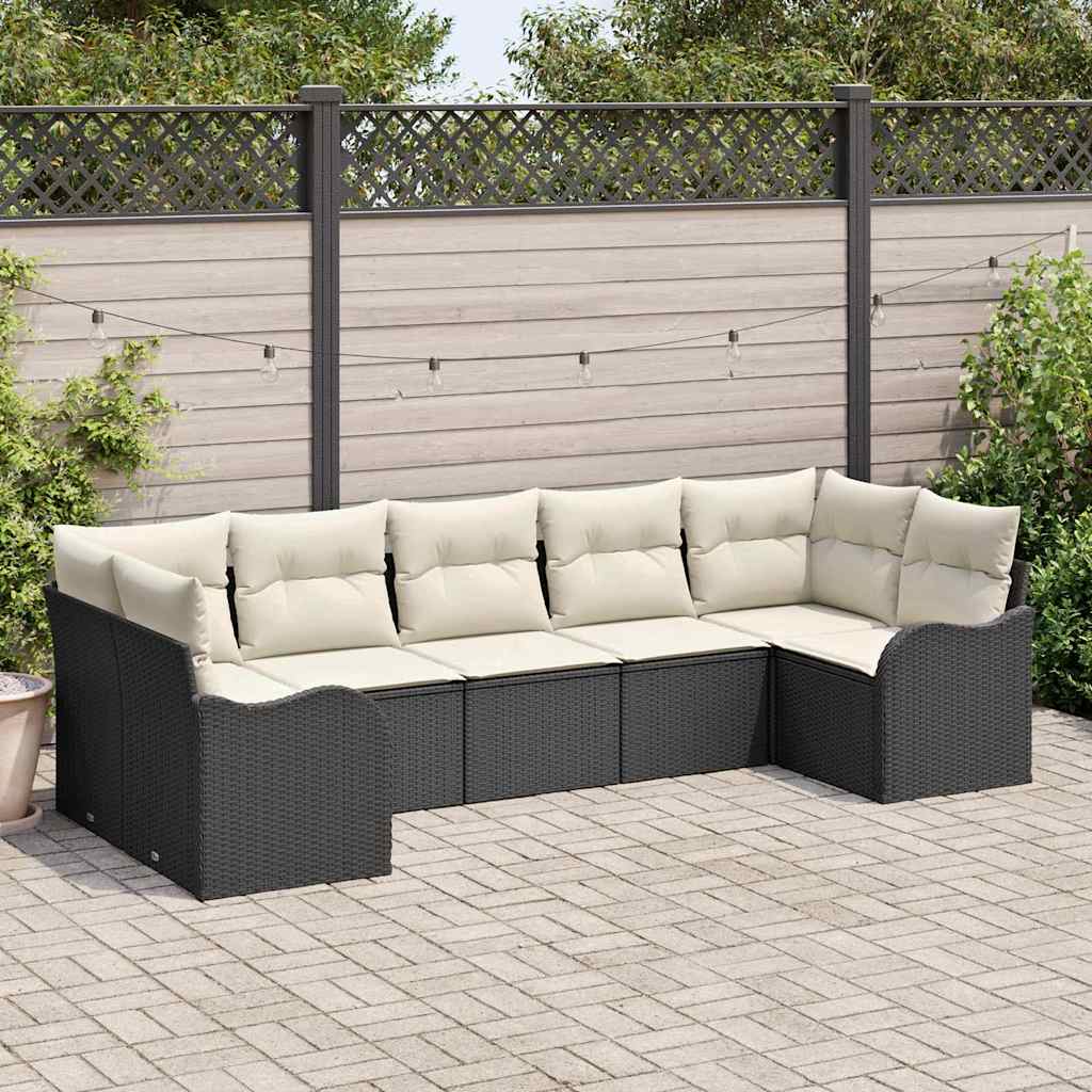 Garden Sofa Set with Storage 7 pcs Black and White Poly Rattan