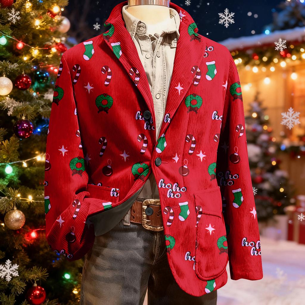 Herren Hässlicher Weihnachten Kord Warmtaschen Anzugjacke Strickjacke Herren Freizeitanzug