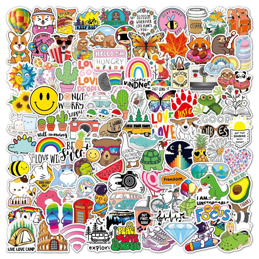 100Pcs Aesthetic Stickers 100 Pvc Waterproof Cute Cartoon Guitar Luggage Outdoor Fresh Stickers