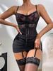 Lace  Romper Sheer Underwear Bodycon Skirt With Thong And Stockings Bodystockings