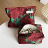 Vintage Canvas Make-up Tasche Roter Pilz/Granatapfelblüten Druck Große Größe Münz-Schlüssel-Tasche Waschbar Tragbare Handtasche Geschenk