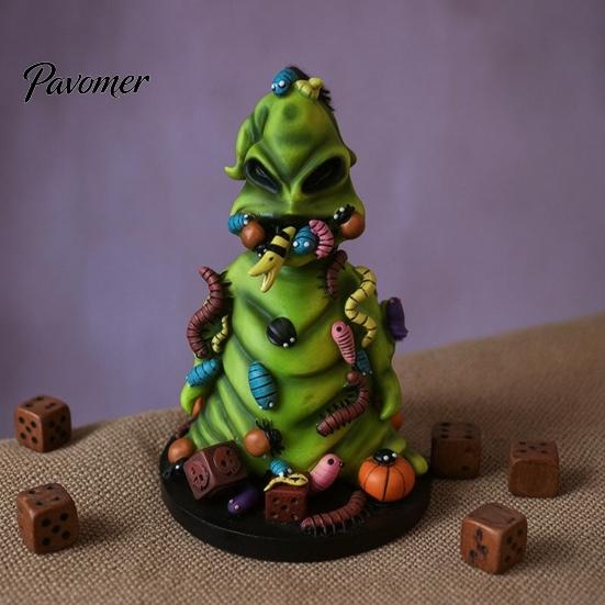 Rotten Green Creature Decor Rotting Halloween Figurines, Horror Statue with Colorful Worms, Resin Yard Creative Pumpkin Dice Ornaments for Patio