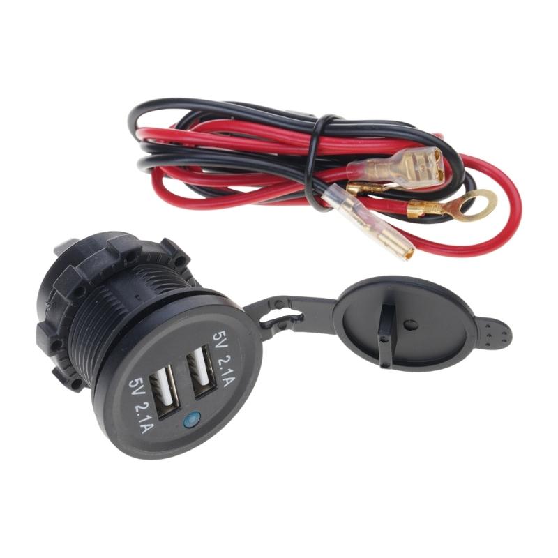 

12V DC 2 USB Motorcycle Cigarette Lighter Socket Charger Connector and Fuse Converter Plug for Car Moto Boat 5V 2.1A 1 синій