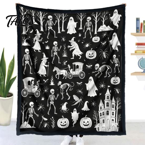 Interactive Coloring Art Gift Halloween DIY Blanket with 24 Markers, Washable Throw Blanket, Color Fabric Kit Your Own Spooky Pattern Mat for