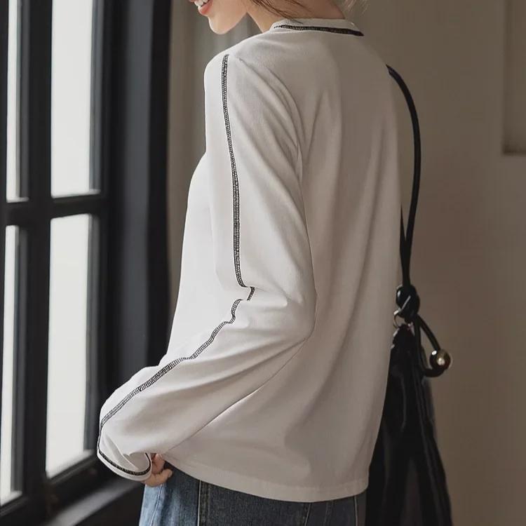 Women's Long-Sleeved Western-Style Casual Loose Round Neck Trendy T-Shirt