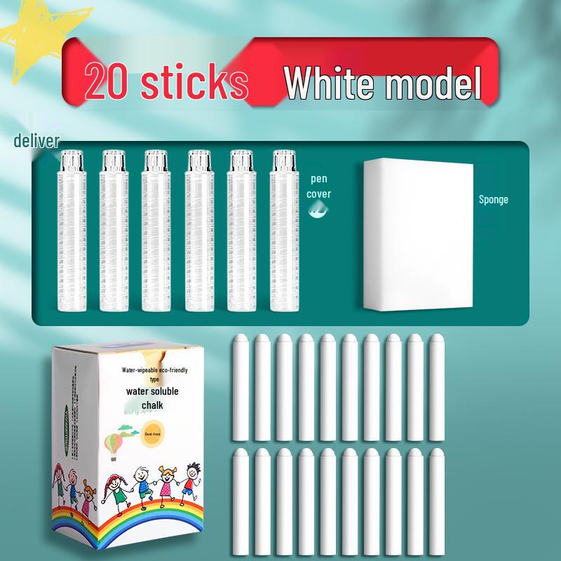 Large Dustless Erasable Chalk Set - Water-Soluble, Colored & White for Teachers & Kids