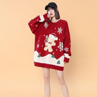 Pullover Women Autumn and Winter Sweaters Christmas Gingerbread O Neck Long Sleeve Print Foreigner Pullover Sweater Female Tops