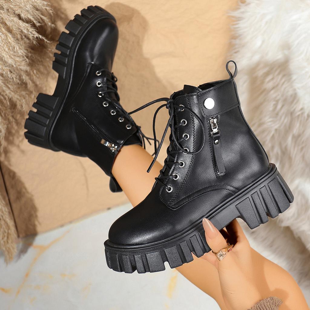 Winter New Black British Style Short Boots for Children and Platform Martin Boots for Women's Short Handsome Locomotive Boots
