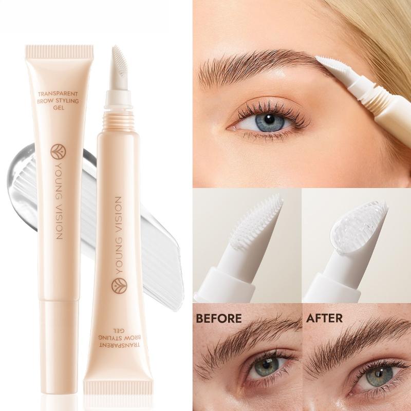 YOUNG VISION Gel Transparent pentru Sprâncene, Tub - Controlat, Perie Unică din Silicon, Rezistent la Apă și Transpirație, Toate Culorile Sprâncenelor, Aplicare în 4 Pași, Zilnic & Petrecere