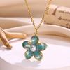 Small Fresh Titanium Steel Non-fading Dripping Pearl Pendant Colored Flower Necklace Sweet Cool Style Jewelry