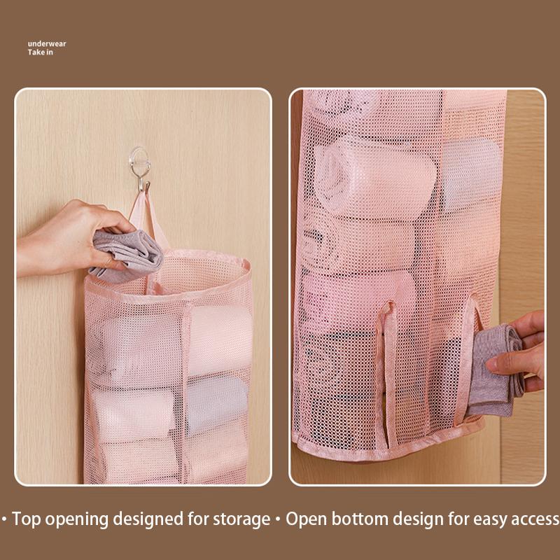 1pcs Pink Hanging Organizer Storage Bag,Polyester Fiber Sock Mesh Bags for Wardrobe Organizers,Space Saving Organiser for Bra