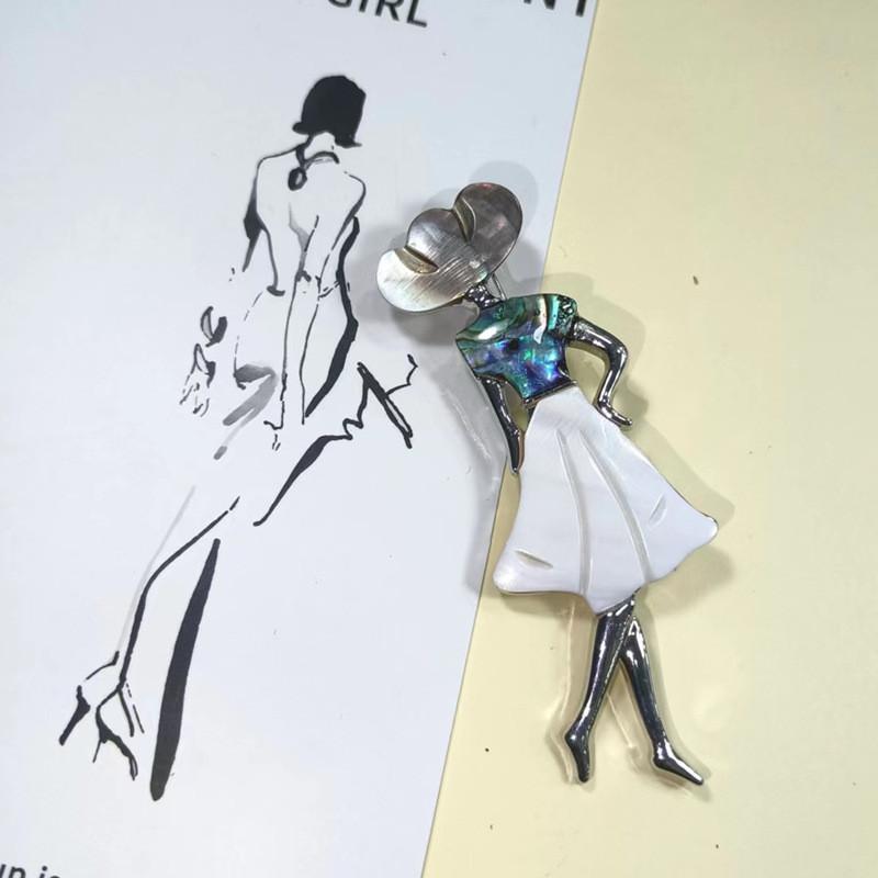 Art Nouveau Shell Dancer Brooch For Women Men With Handcrafted Inlay Fashion Accessory