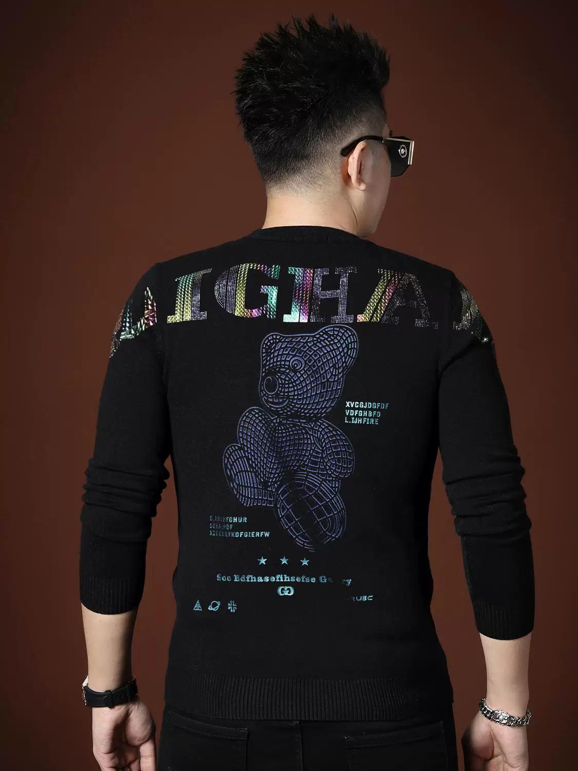 European-Style Men s Knitwear Autumn 2025 New High-End Sweater Men s Fashion Brand Rhinestone Round Neck Long-Sleeve Top 3XL белый