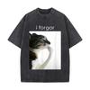 Thoughtful Black White Cat Meme Graphic Washed Distressed Loose Streetwear Tops For City Walks