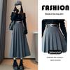 Wool Blend High-Waist Midi Skirt for Women - Autumn/Winter Pleated Belt Style, Plus Size, Vintage and Thickened.
