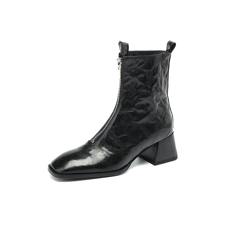 Fashion 2025 Winter Women Shoes Genuine Leather Women Boots Mid-calf Modern Boots Women Solid High Heel Boots Ladies Shoes