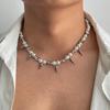 SHIXIN Punk Imitation Pearl Rivet Choker Necklace for Men Trendy Irregular Silver Color CCB Beaded Neck Chain Male Jewelry Gift