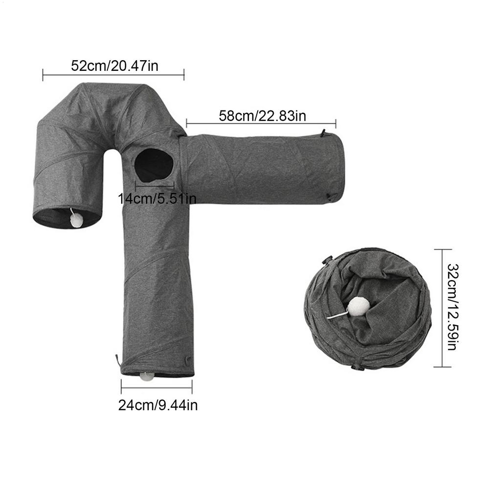 Cat Tunnel For Indoor Cats Foldable Cat Playhouse Tunnel 3 Way Tunnel With Bell Ball For Pet Play Puzzle Exercising Hiding серый
