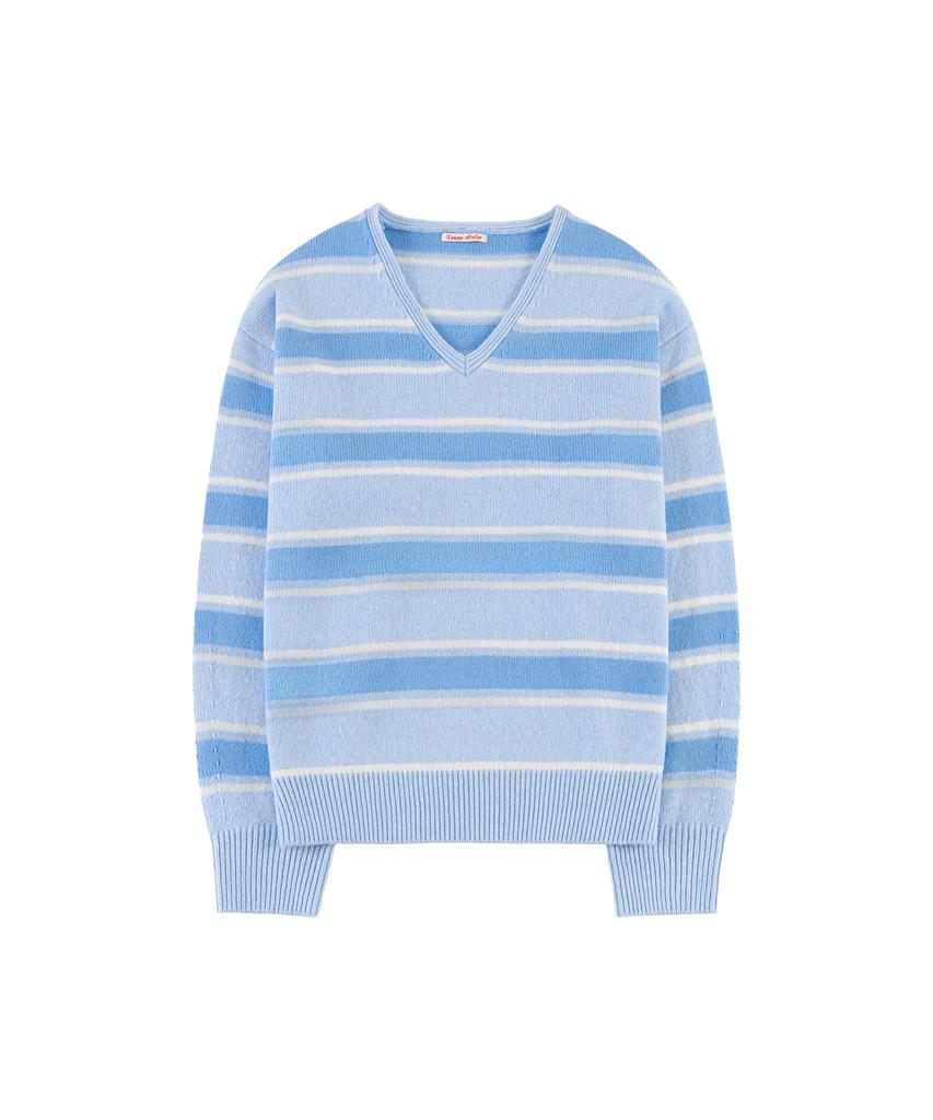 Banwonateullie Kn4280 Striped V-Neck Knit_Powder Blue