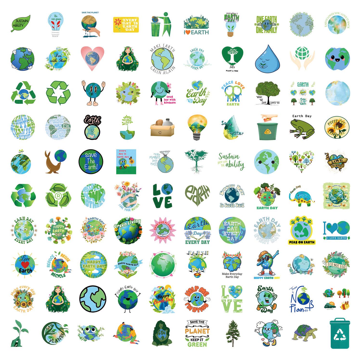 110 Eco-Friendly Earth Day Graffiti Stickers - Waterproof for Bottles & Desks