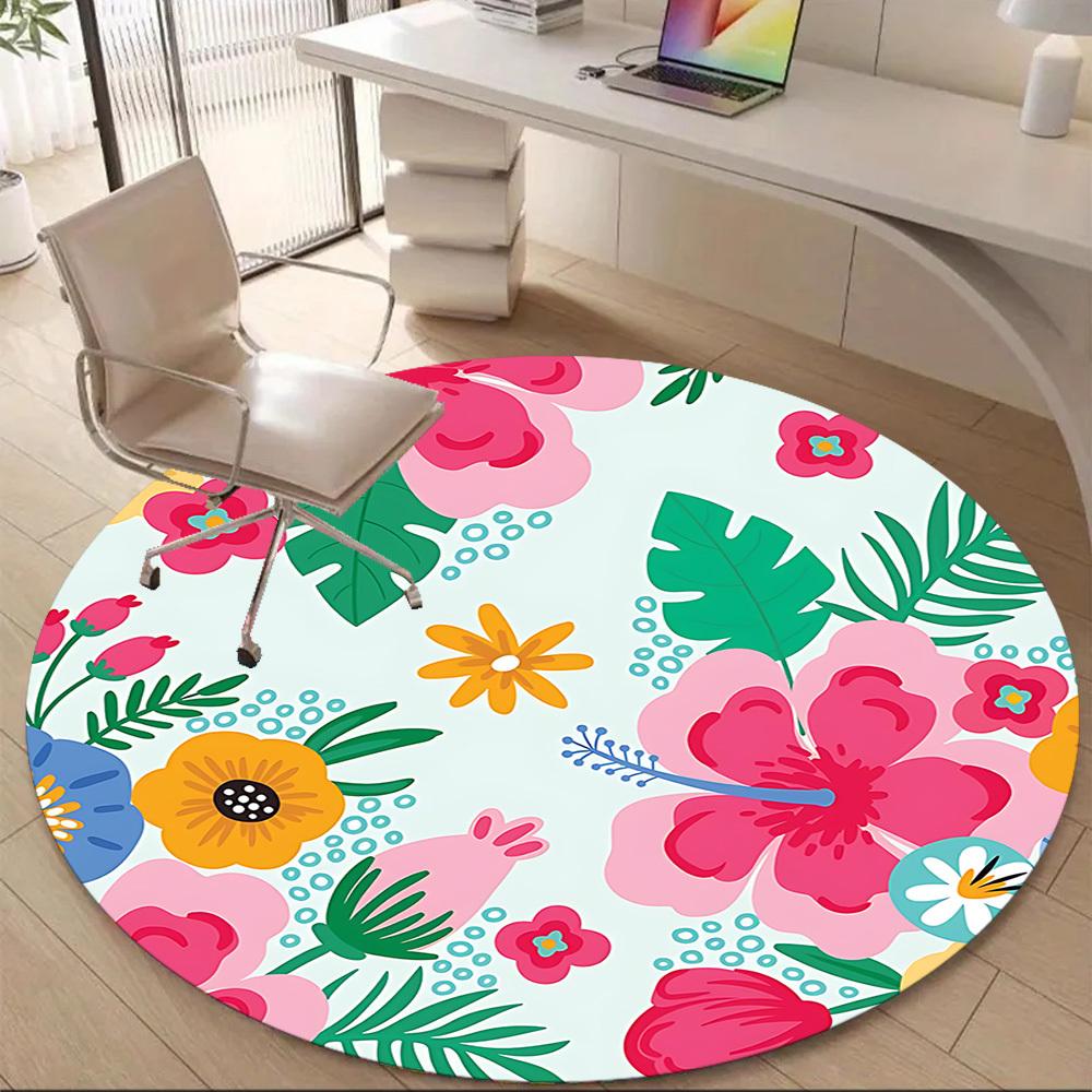 1PC Floral Pattern Office Round Area Rug, Indoor Mat Suitable ForOffice, Under Office Chairs Bedroom Living Room Home Decor, Room Deco, f028