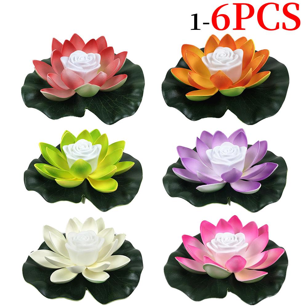 18CM Fake Lotus Flower LED Swimming Pool Garden Pond Floating Floral Lamp Micro Landscape Flower Floating Fake Lotus Plant