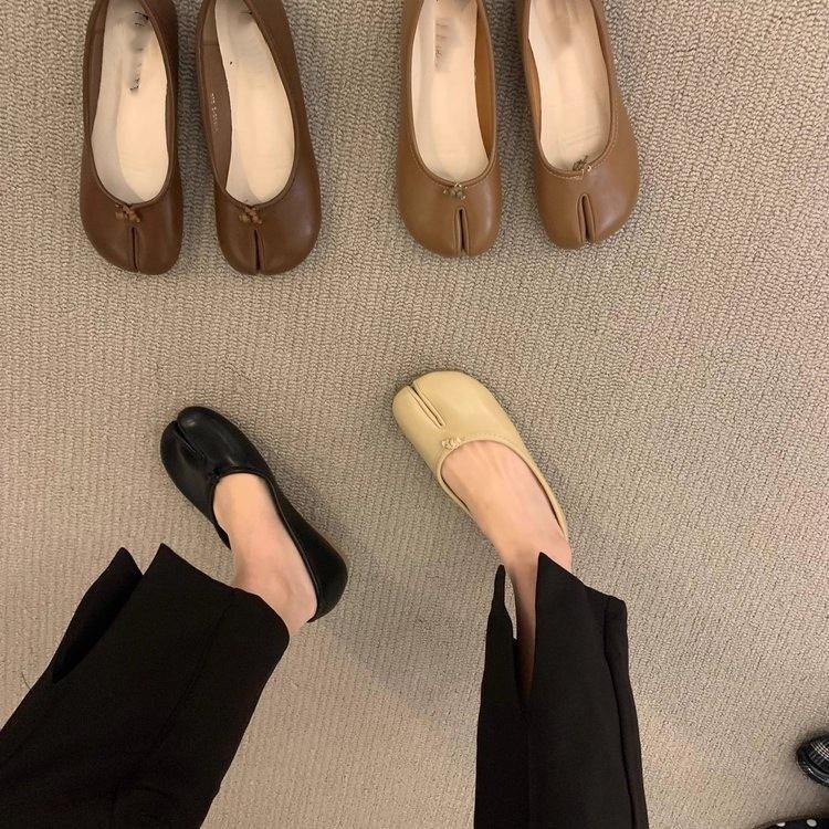 Women Cozy Leather Flats Split Hoof Toe Loafers Femme Mary Jeans Mocasines Ladies Ballerina Shoe