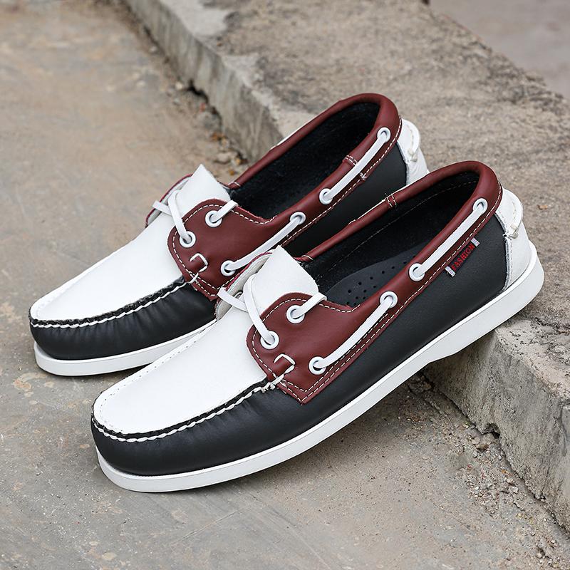 Color Matching Non-slip Men Driving Shoes New Leather Breathable Men Peas Shoes British Casual Sneakers Handmade Man Boat Shoes