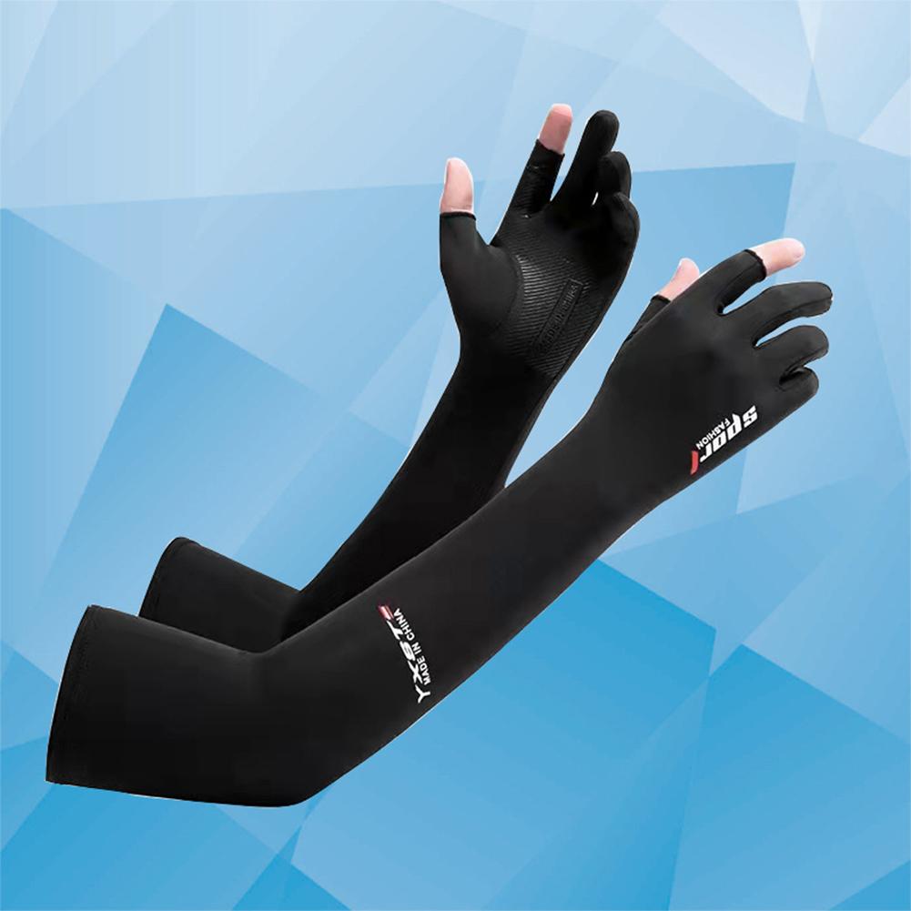 1 Pair Cooling Arm Sleeves With Thumb Hole Summer Sports Thin Ice Silk Sunscreen Arm Covers Hand Protector