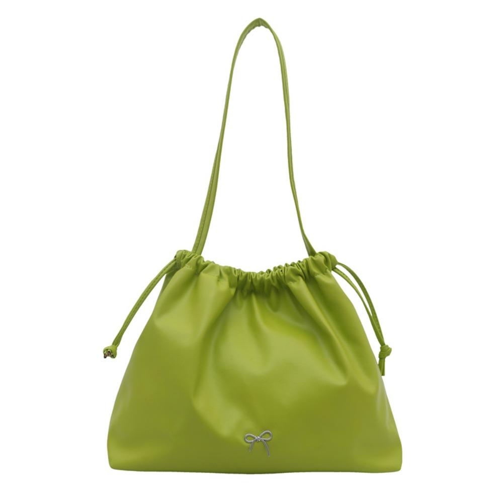 

Pleated Drawstring Bag Large Capacity Single Shoulder Bag Casual Bucket Bag Women зелений