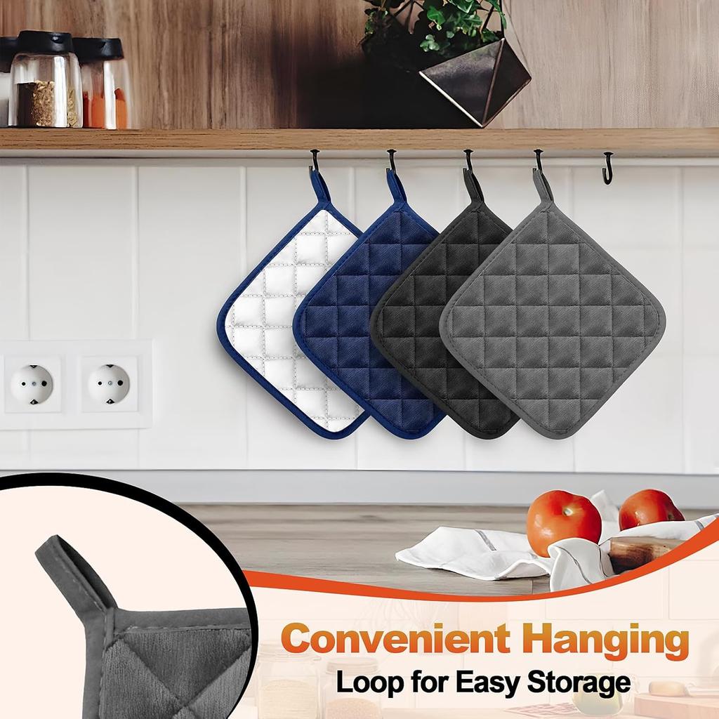 5 Pack Pot Holders for Kitchen Heavy Duty Hot Pads, Hot Pads for Kitchen,8 Inch Square Potholders for Cooking, Baking & Grilling (Black)