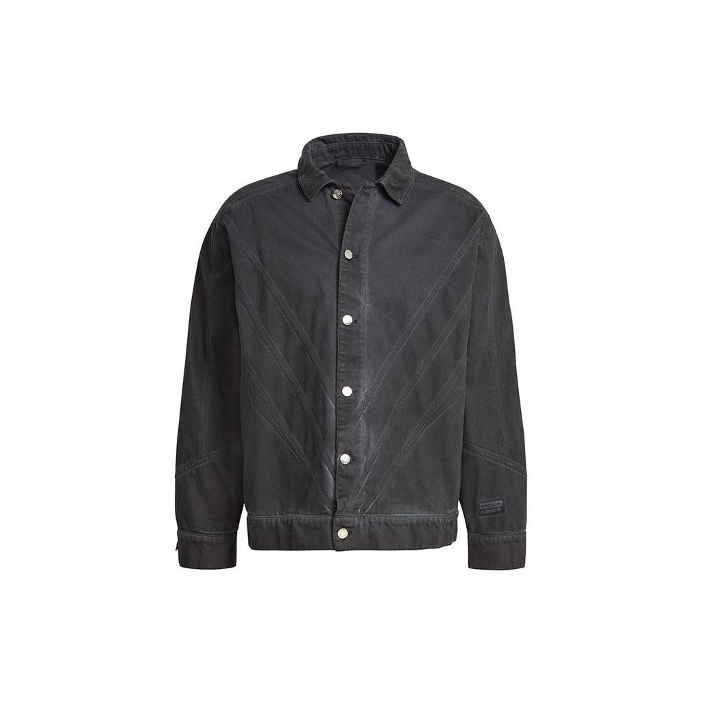 adidas Originals Fshn Denim Regular Fit Lapel Casual Sports Jacket Men Black GN3292