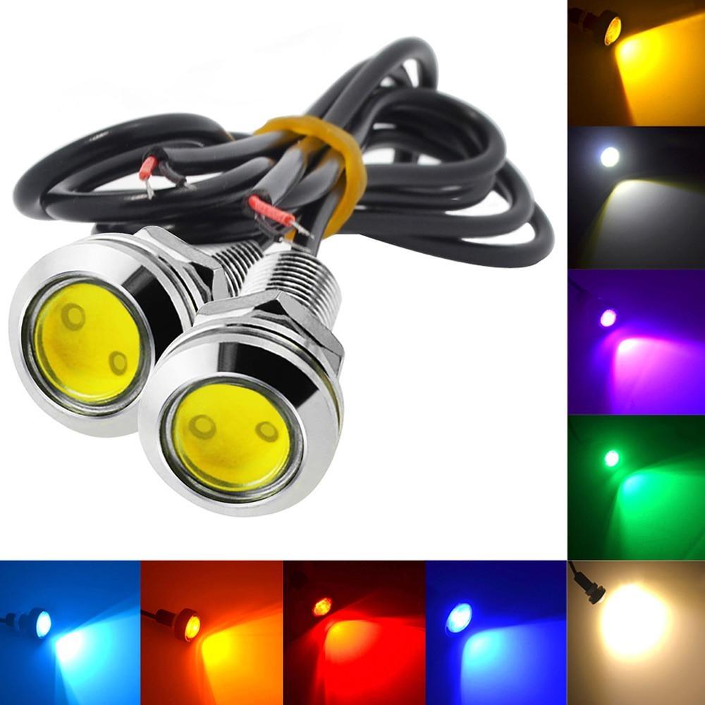 2 stk Ny 18MM bil Eagle Eye Silver Shell DRL Led Kjørelys LED 12V Backup Rygge parkeringssignal Biler Lampe