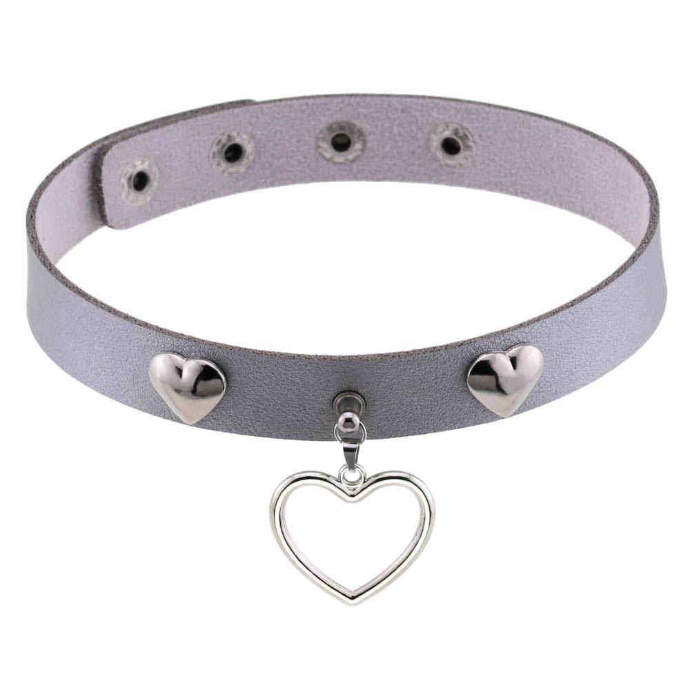 Punk Heart Rivet Choker, Heart Shape Rivet PU Leather Clavicle Neck Collar