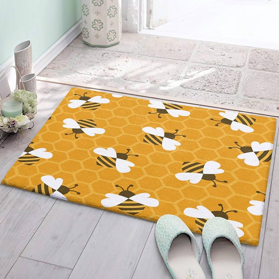 Funny Bee Flowers Carpet Cartoon Animal Area Rug Living Room Girls Bedroom Bedside Dorm Soft Floor Mat Home Entrance Door Mat