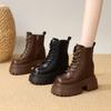 Thick-soled velvet Martin boots women's winter short boots black brown leather boots heightening non-slip women's snow boots