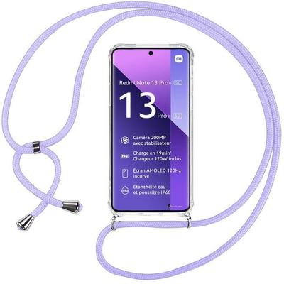 Hülle - E.F.CONNECTION - Für Xiaomi Redmi Note 13 Pro+ 5G - Verstärkter Schutz - Transparent - Lila Kordel