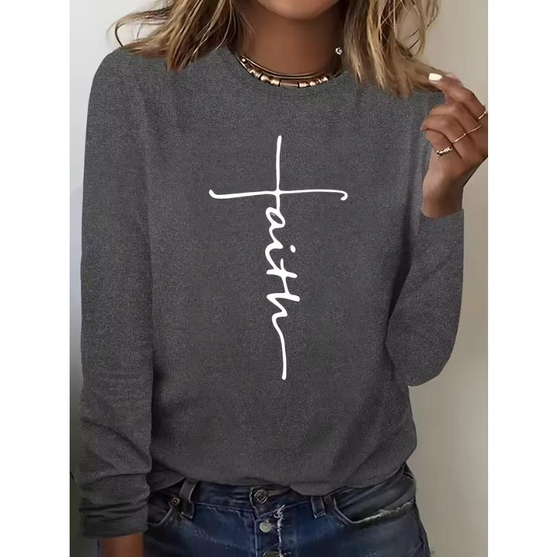 Women's Spring Autumn T-Shirts Fashion Casual Loose 3D Print You Are Enough Printed O Neck Long Sleeve T-shirt Top