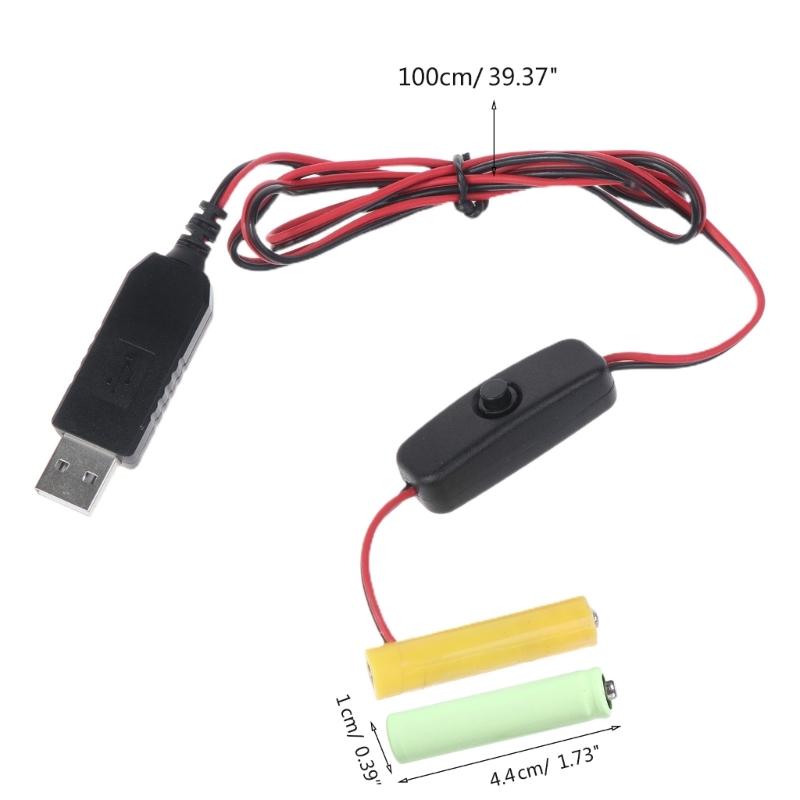 Universal 3V LR03 3A Dummy Battery Eliminators USB Power Supply Cable with Switches, 2Pcs 1.5V Battery Replacement Adapter