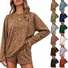 Women's Leopard Print Pajama Set with Round Neck and Loose Fit, 2-Piece Casual Sleepwear for Lounging
