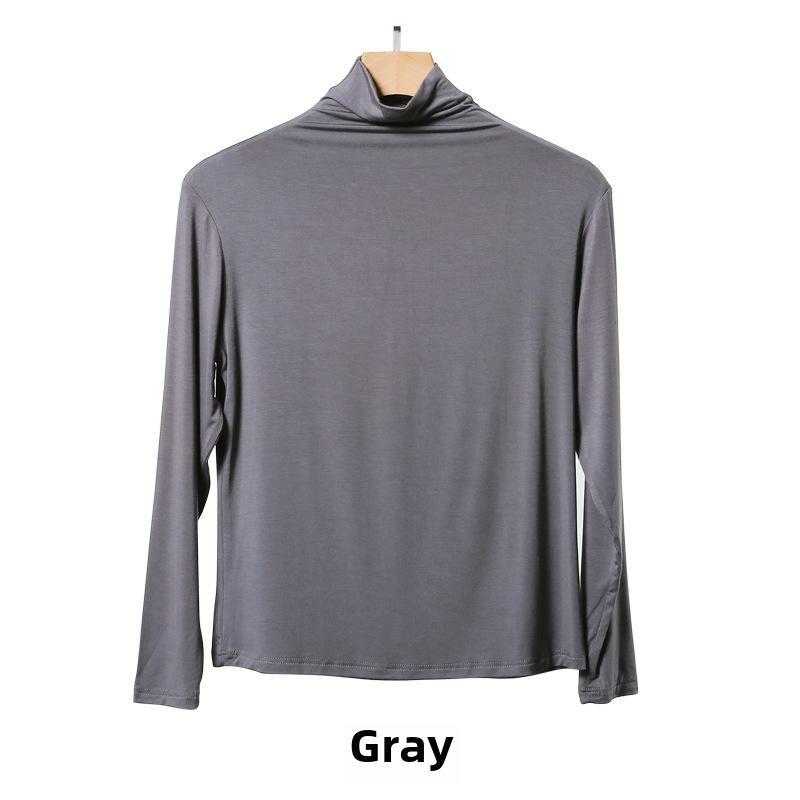 Korean Half-High Collar Slim Fit Modal T-Shirt - Long-Sleeve Solid Color Top