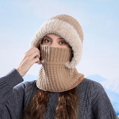 Knitted Mask Scarf All-In-One Hat Winter Velvet Thick Cap Women's Warm Ear Protection Cap