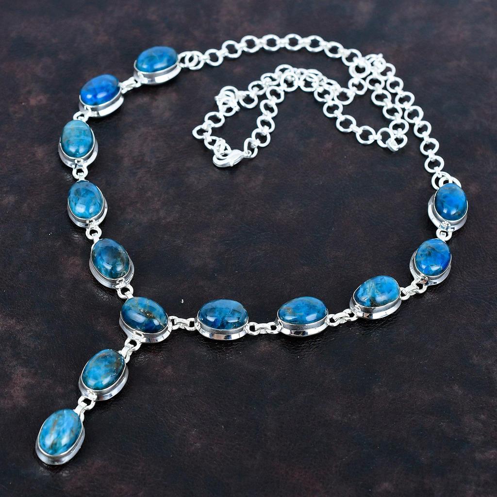 Neon apatite gemstone necklace dainty jewelry 925 sterling silver necklace adjustable chain necklace handmade antique  jewelry gifts for her