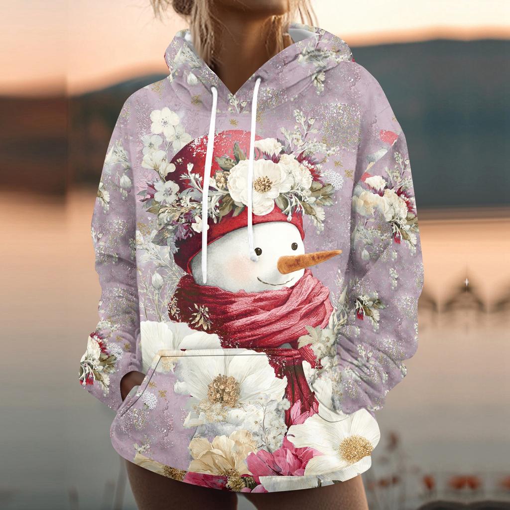 Women's Fashion Sweatshirt Printed Casual Hooded Sweatshirt With Pockets