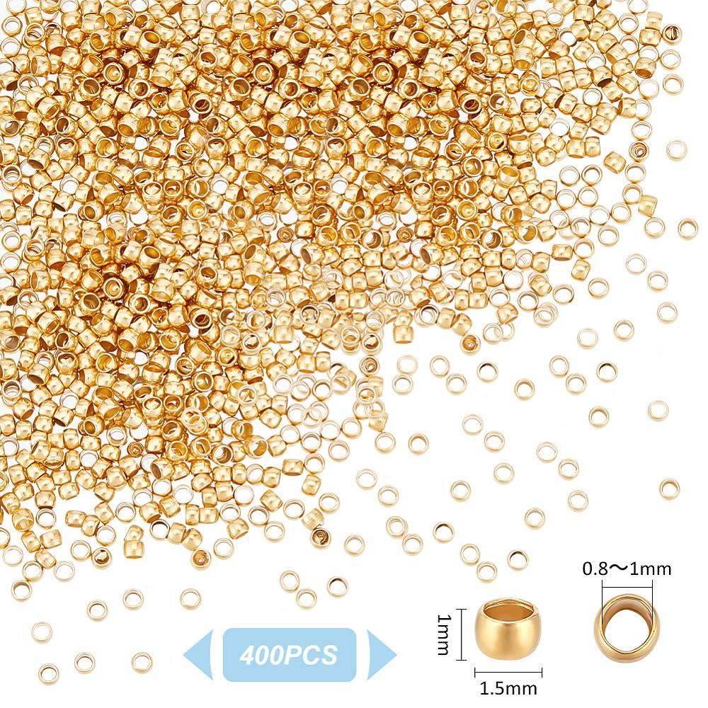 400Pcs 304 Stainless Steel Spacer Beads, Rondelle, Real 24K Gold Plated, 1.5x1mm, Hole: 0.8~1mm
