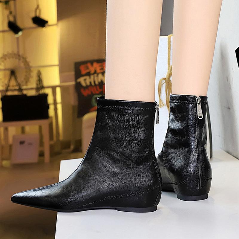 2025 Téli Cipők Női Lapos Csizmák Retro Parti Cipők Hegyes orrú Márkás Női Bokacsizmák Plüss Magasító Cipők 3cm