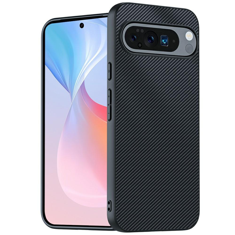 For Google Pixel 10 Pro XL Case Leather+PC Hard Phone Cover Carbon Fiber Texture