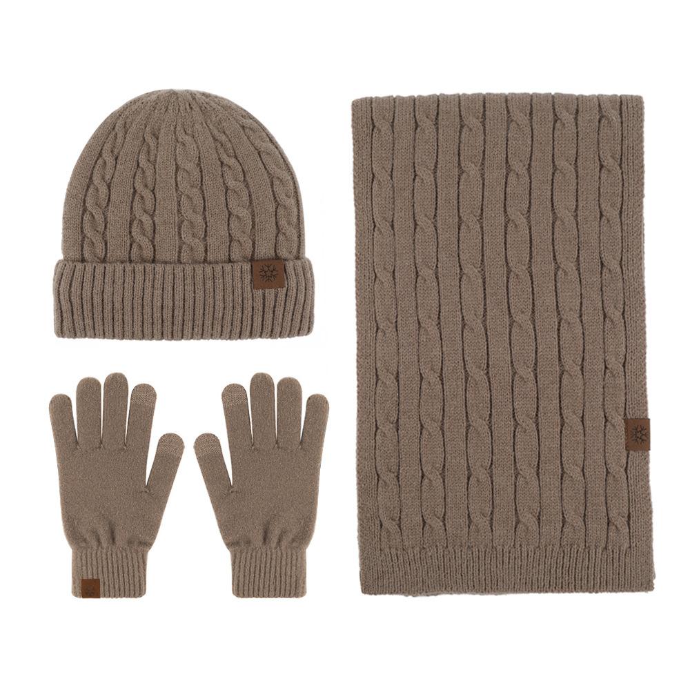 Adult Winter Twist Knitted Three-piece Set, Hat, Scarf, Gloves, Piled and Thickened Touch Screen, Windproof and Warm Customization