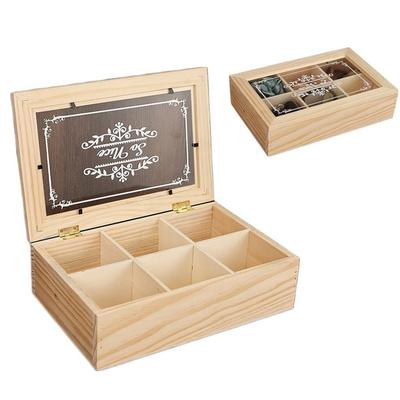 6 Grids Wooden Tea Box Dust-proof with Clear Lid Tea Bag Holder Multifunctional Space Saving Jewelry Display Case Office