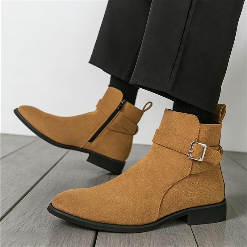 Winter Designer New Men's Pointed Toe Business Leather Casual Chelsea Ankle Boot Male Brogues High Top Shoes Zapatos Hombre